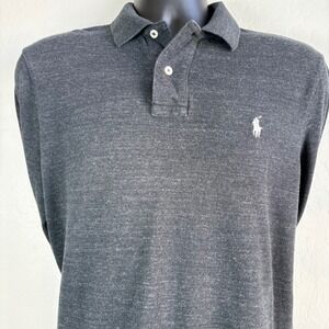 Polo Ralph Lauren Mens Long Sleeve Classic Fit Polo Shirt Gray Medium White Pony